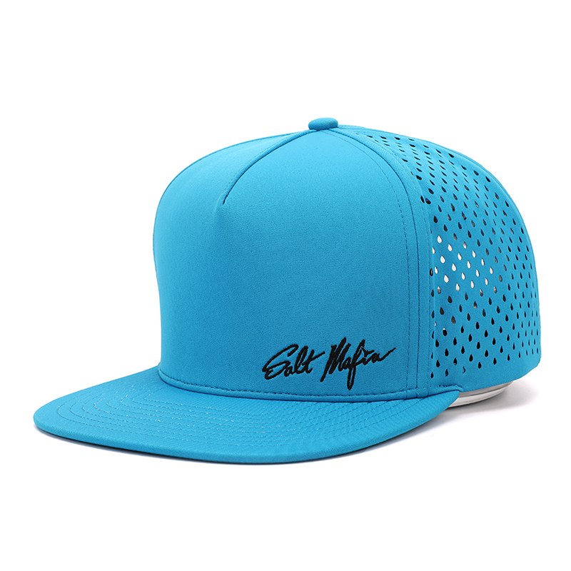 Wholesale Custom High Quality 5 Panel Luxury Snap Back Flat Brim Laser Cut Hole Perforated Sport Hip Hop Snapback Cap Hat