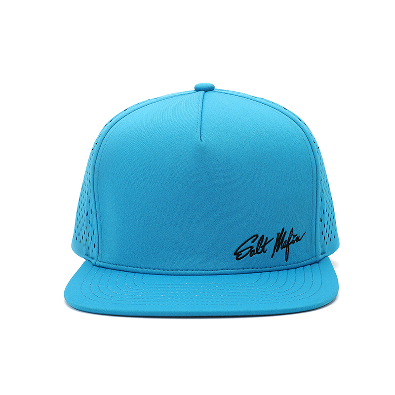 Wholesale Custom High Quality 5 Panel Luxury Snap Back Flat Brim Laser Cut Hole Perforated Sport Hip Hop Snapback Cap Hat