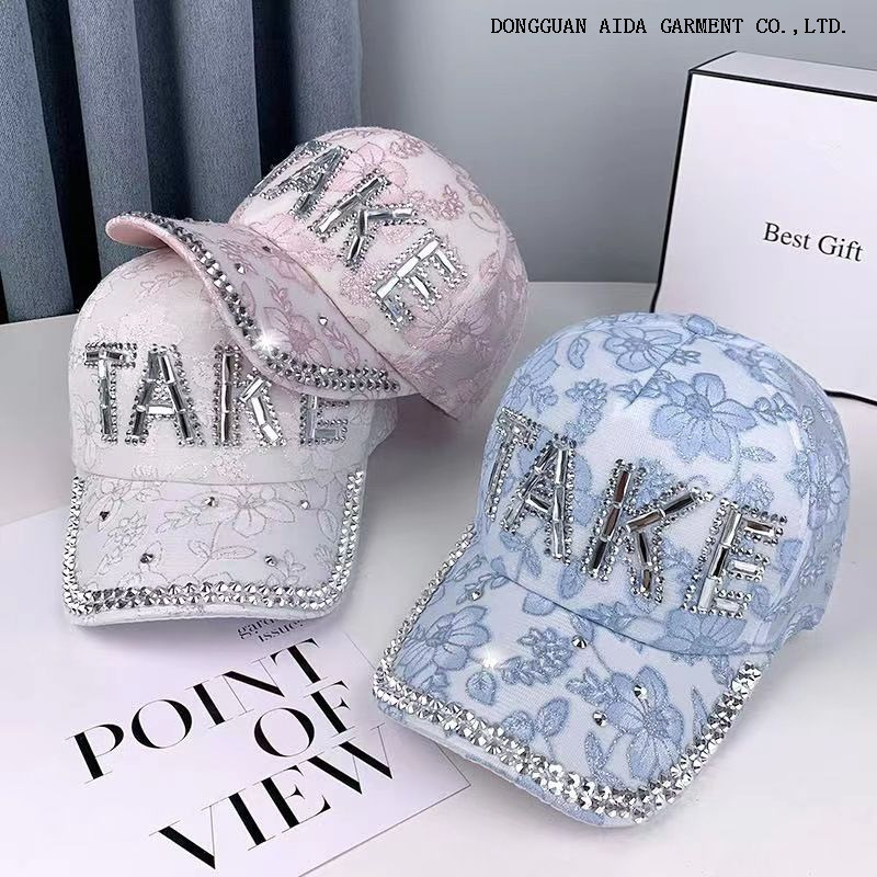 Korean-style glittery TAKE baseball cap for women, summer lace beanie, fashionable and versatile sun hat