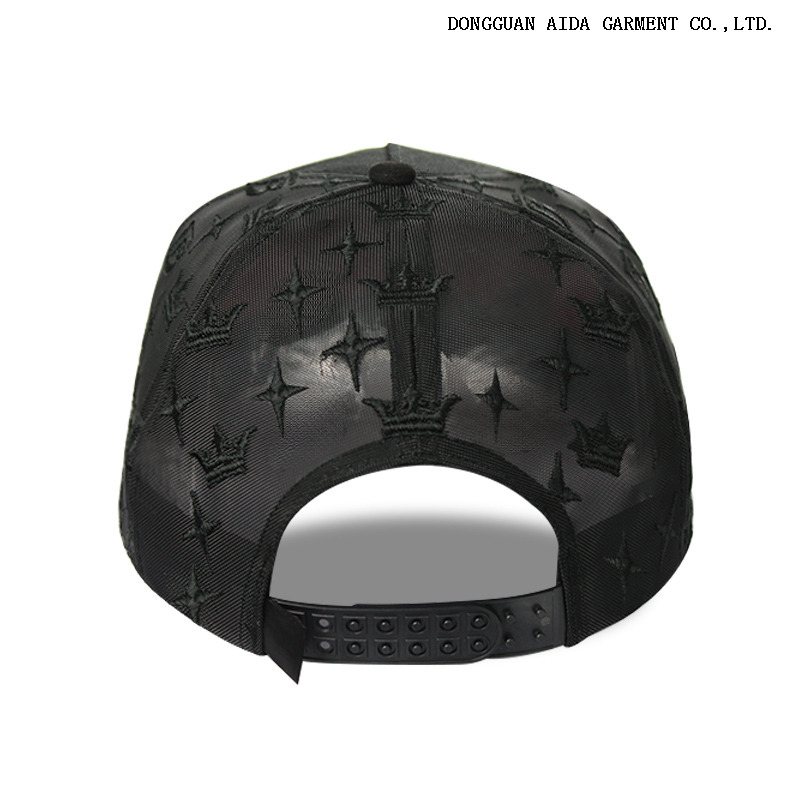 3D embroidery logo + back panel mesh ventilation + windproof snap fastener