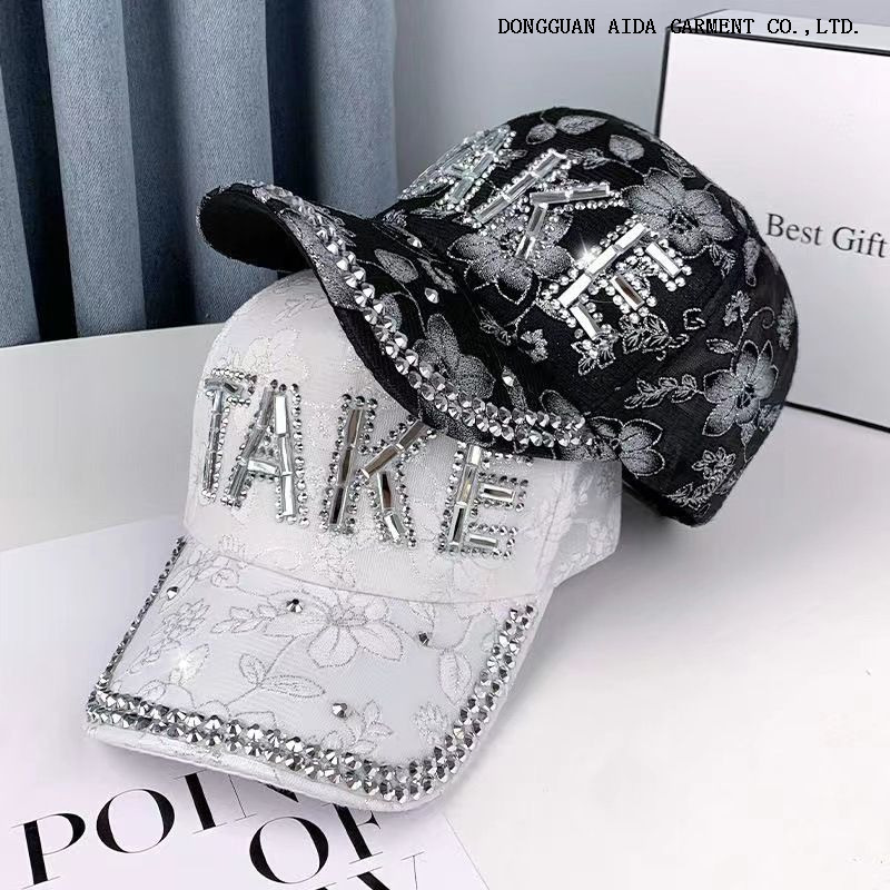 Korean-style glittery TAKE baseball cap for women, summer lace beanie, fashionable and versatile sun hat
