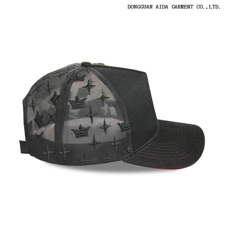 3D embroidery logo + back panel mesh ventilation + windproof snap fastener