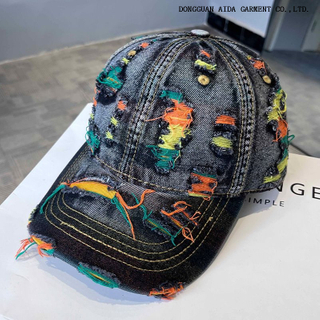 2025 New Colorful Hole-Embossed Washed Denim Baseball Cap - Children's Spring-Autumn Casual Multi-Functional Sun Hat for Men, Trendy Style