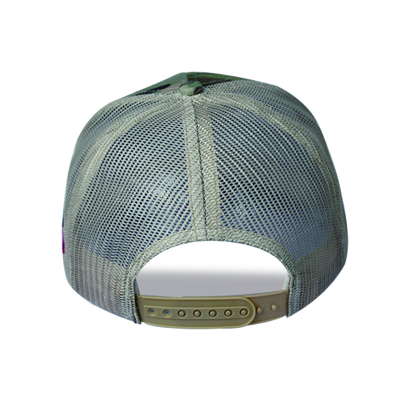 3D embroidery logo + back panel mesh ventilation + windproof snap fastener