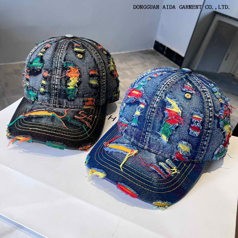 2025 New Colorful Hole-Embossed Washed Denim Baseball Cap - Children's Spring-Autumn Casual Multi-Functional Sun Hat for Men, Trendy Style