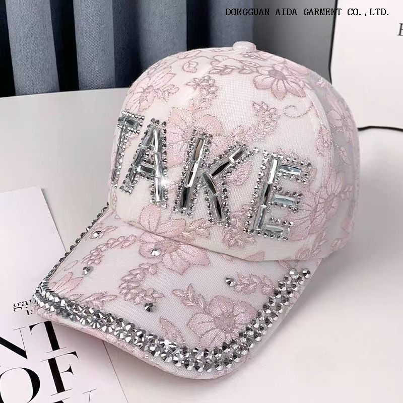 Korean-style glittery TAKE baseball cap for women, summer lace beanie, fashionable and versatile sun hat