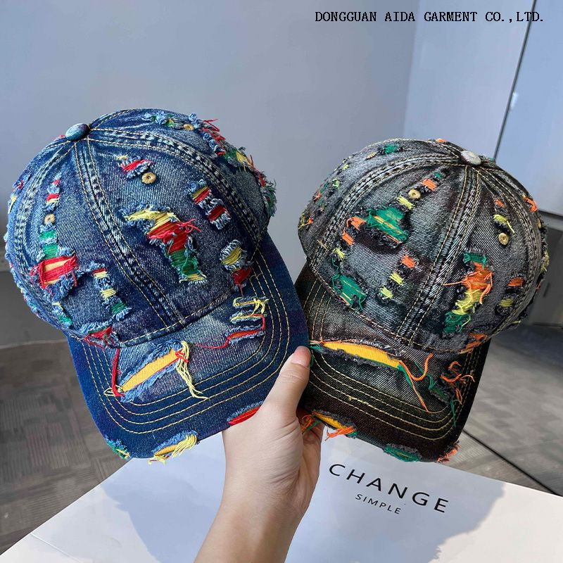 2025 New Colorful Hole-Embossed Washed Denim Baseball Cap - Children's Spring-Autumn Casual Multi-Functional Sun Hat for Men, Trendy Style
