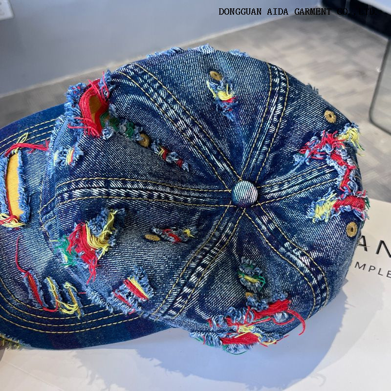 2025 New Colorful Hole-Embossed Washed Denim Baseball Cap - Children's Spring-Autumn Casual Multi-Functional Sun Hat for Men, Trendy Style