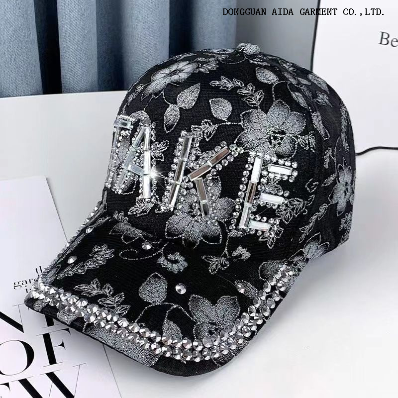 Korean-style glittery TAKE baseball cap for women, summer lace beanie, fashionable and versatile sun hat