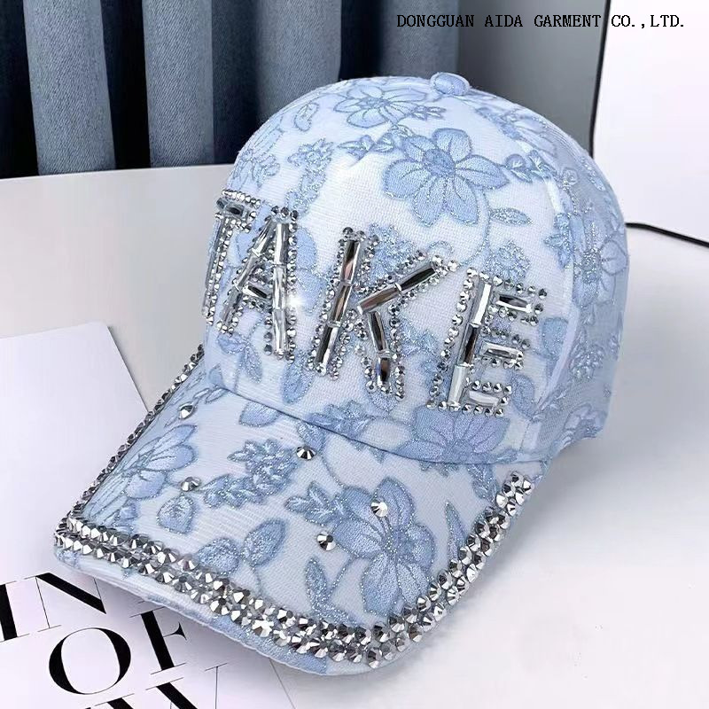 Korean-style glittery TAKE baseball cap for women, summer lace beanie, fashionable and versatile sun hat